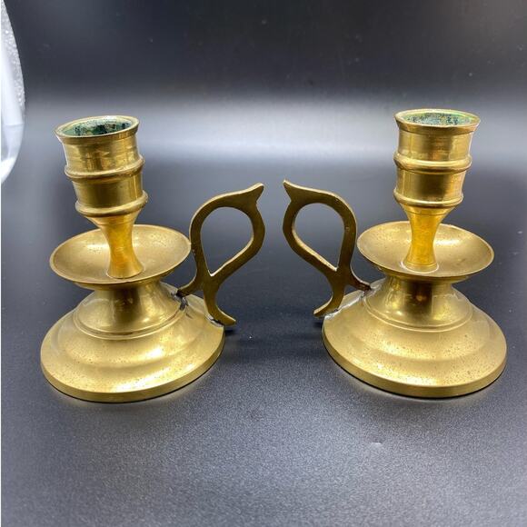 Pair solid‎ Brass Candle holders Boho Vintage Chamberstick India Midcentury - Picture 1 of 6